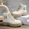 2024 Novo Comércio Exterior Outono e Inverno Botas Martin Quentes Femininas Forradas de lã Engrossado com Cadarço All-match Botas Curtas Sapatos