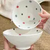 Lenta pero seguramente - un lindo juego de vajilla de cerámica de lunares con gran capacidad, perfecto para uso doméstico, incluyendo un tazón de arroz y un plato para una persona