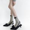 Calcetines Apilados de Rayas Verticales Estilo Ballet para Mujer Verano Delgados de Media Caña Transpirables Lazo Color Sólido Algodón Calcetines JK de Pantorrilla