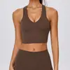 Camiseta de yoga sin costuras transfronteriza con almohadillas en el pecho para mujer, cuello en V, diseño de espalda cruzada, prenda exterior transpirable para deportes al aire libre y fitness