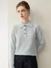 Macio e aconchegante~Suéter feminino 100% cashmere puro com gola polo, blusa de malha casual tipo pullover, elegante suéter com gola virada