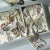 Pijama de Seda de Hielo de Estilo Americano Dulce para Gato, de Aspecto Sofisticado, para Mujer, Casual, Elegante, de Manga Larga, Pantalón, Conjunto de Dos Piezas, Venta al por Mayor