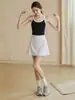 Vestido Deportivo Negro de una Pieza con Tirantes para Mujer, Falso Dos Piezas, Anti-Exposición, Secado Rápido, Falda de Tenis, Falda de Yoga Fitness