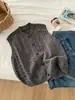 Colete de tricô com ponto trançado e gola alta estilo coreano old money chic para mulheres, jaqueta suéter cardigã de camadas da moda outono e inverno 2026