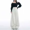 Calça Jeans Branca Versátil de Cintura Alta, Modelagem Reta Solta Emagrecedora para Mulheres, Outono 2026, A13557