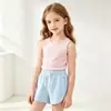 Pantalones cortos deportivos infantiles con cordón, pantalones cortos holgados y casuales para niñas, disponibles en tallas pequeña, mediana y grande, color liso, tacto de algodón, adecuados para usar como ropa exterior, estilo transfronterizo