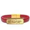 Pulsera Masculina Tai Sui Chapada en Oro de Acero de Titanio, Pulsera de Cuero Tejido Tendencia Nacional, Cierre Magnético Retro, Pulsera Joyería a Juego para Pareja
