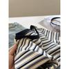 Diseño Retro Hombro Rayado Cuello Redondo Manga Corta Camiseta para Mujer Moda de Verano Ajustada Adelgazante Top Base Interior