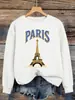 Moletom Feminino com Estampa da Torre Eiffel de Paris Casual Solto Roupa Esportiva Conjunto Completo Pulôver Multicor O