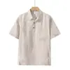 Estilo Old Money Camisa de Lino Puro Manga Corta Polo para Hombre Delgado Verano Casual Top de Lino