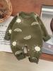 Mono de bebé primavera estilo occidental suéter de punto lunar traje de escalada otoño linda ropa de fuera de la ciudad para niños y niñas de un año