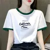 Camiseta de Manga Corta con Bloques de Color para Mujer de Comercio Exterior Transfronterizo, Nuevo Estilo de Verano, Corte Holgado, Top Corto