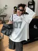 Camiseta Estilo Jersey de Malla Blanca Retro Americana para Hombre, Parche Termoadhesivo, Estilo Juvenil Ins, Corte Holgado, Mangas Largas Normales