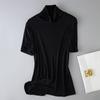 Heavy Knitted Silk Quality High-Neck Short-Sleeved T-Shirt Estilo Feminino All-Match Slim-Fit Emagrecimento Mulberry Silk Top