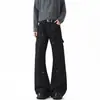 Design Rebite Outono Estilo de Rua Tendência High Street Calças Patchwork Jeans Americano Masculino Solto Cor Original Levemente Flare
