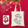 Bolsa de Lona para Colorir de Natal Infantil DIY Pintada à Mão Bolsa de Lona de Mão Conjunto Bolsa de Algodão de Ombro Único Logo Impresso