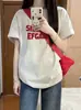 Camiseta de Algodón de Peso Pesado con Estampado de Letras de Marca de Moda de Manga Corta para Mujer Verano Estilo Coreano Holgada y Versátil