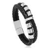 Pulsera tejida de cuero doble para hombre, hecha a mano, multicapa, con cuerda de cuero negro, comercio electrónico transfronterizo