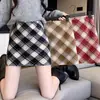 Falda corta a cuadros con bloques de color retro chic estilo Hong Kong, ceñida a la cadera, talla grande, ropa de mujer, falda midi línea A adelgazante para chica gordita