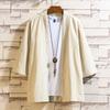 Cardigan Hanfu Camisa Manga Sete Pontos Masculina Manga Curta Solta Terno Tang Estilo Chinês Roupão Casaco Quimono Japonês Tecido Pena Verão