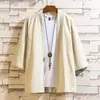 Estilo chinês Verão Nova Chegada Dos Homens Solto Cor Sólida Hanfu Cardigan Camisa Tamanho Grande Moda Casual Algodão Linho Sete Pontos Manga