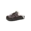 Zapatillas Birkenstock de Piel de Cabra con Lazo, Modernas y Cómodas, Invierno 2025, Tacón Bajo, Punta Redonda, Piel Genuina, Pelo Cálido, Zapatos Mula para Mujer