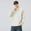 Roupas Masculinas Fengshe / Nova Camisa Polo Masculina de Meio Zíper para Primavera e Outono, Manga Longa, Gola Reversível, Blusa Grossa Masculina