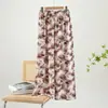 Pantalones de pijama de algodón y seda Verano Sueltos Talla grande Pierna ancha Aspecto estilizado Pantalones de mujer Ropa de casa informal Pantalones casuales de algodón artificial