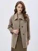 Casaco de Lã Dupla Face Estilo Europeu 100% Lã Pura Gola Peter Pan Feminino Comprimento Médio Solto Emagrecedor Peça de Outerwear de Lã