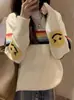 Suéter de rayas de colores estilo coreano con cara sonriente para mujer, nueva colección otoño e invierno, jersey informal holgado de punto con cuello redondo