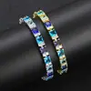 Pulsera de Cadena de Tenis Meisa Nueva Europea y Americana Hip-Hop de 7 mm con Circonita Azul y Blanca, Súper Brillante y Genial, Venta al por Mayor para Ventas Transfronterizas