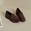 [En Stock] Nuevos Mocasines Vintage de Punta Redonda con Tacón Grueso para Mujer, Zapatos de Cuero Slip-On Estilo Británico, Planos Cómodos