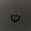 Anillo Cruz Cuadrada para Mujer Plata de Ley S925 Estilo Punk Oscuro Personalizado Corazón Diamante Rojo Anillo para Dedo Índice Anillo Abierto