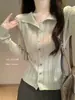 Otoño/Invierno Nuevo Cardigan Chaqueta de Punto Hueco con Solapa y Mangas Largas para Mujer Estilo Francés Versátil Adelgazante Suéter Capa Base