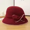Sombrero de Pescador Dulce de Lazo de Alta Gama Estilo Coreano Sombrero de Otoño e Invierno Moda para Mujer Versátil Sombrero de Cubeta Cálido