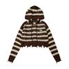 [Código de Descuento Gran Venta] Sudadera con Capucha y Cremallera Bloque de Color Rayado Corta de Cintura Alta Nueva para Mujer Otoño e Invierno Manga Larga Suéter de Punto