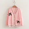Colección Otoño 2026: Chaqueta suéter con moño tridimensional estilo japonés para mujer, diseño casual con un toque juvenil, cárdigan de punto