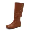 Botas de Salto Alto Estilo Europeu Bico Redondo Dobráveis Tamanho Grande Moda Botas Venda Rápida Transfronteiriça Fonte 15-16