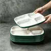 Prato dividido de melamina A8 espessado com quatro compartimentos, similar à porcelana, para uso comercial em fábricas, refeitórios, restaurantes escolares e buffets