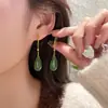 Novos Brincos Elegantes de Jaspe Gota d'Água Estilo Chinês Retrô Estilo Corte Brincos de Borla Simples Cheongsam Hanfu Mulheres