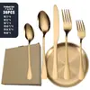 Venta Caliente Transfronteriza Acero Inoxidable 1010 Cubiertos Juego de 24 Piezas Dorado Platos de Cena Cuchillo para Bistec Tenedor Cuchara Juego de Cubiertos Occidentales