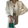 Coreia do Sul Chic Curto Outono e Inverno Camisola Suave Em Torno Do Pescoço Design De Bolso Duplo Single-breasted Jaqueta Cardigan De Malha