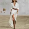 Vestido Largo Elegante de Manga Larga para Mujer Estilo Europeo y Americano 2026 Nuevo Retro Francés Cuello en V Cintura Ceñida Plisado Holgado Abertura
