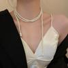 Colar Francês de Luxo Leve com Pérolas Artificiais Incrustadas de Diamante Corrente para Clavícula Estilo Corte Retrô Joias de Nicho de Alta Qualidade Atacado Feminino