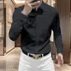 Camisa versátil elegante y sofisticada para hombre, de manga larga, estilo business casual, corte slim fit, sin costuras, con elástico y resistente a las arrugas, botones ocultos