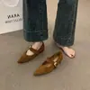 Zapatos Mary Jane de gamuza con punta fina para mujer, estilo coreano, que aumentan la altura, suaves y elegantes, versátiles para el uso diario
