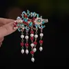 Pasador de Pelo de León con Borla Estilo Antiguo y Rosa, Pinza Lateral Hecha a Mano Estilo Chino Nuevo para Hanfu, Lindo Accesorio para el Cabello de Flequillo para Año Nuevo para Mujeres