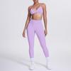 Conjunto de Yoga Liso em Estoque Leggings Esportivas de Cintura Alta Cor Pêssego Bumbum Costas Bonitas Sutiã com Gola Halter Conjunto Fitness Yoga