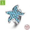 Separadores de plata esterlina s925 de estrella de mar originales, moda chapados en platino, pulsera de cuentas DIY, accesorios de silicona plateados SCC1313