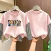 Camiseta listrada de manga comprida para meninas, novo estilo outono 2026, camiseta básica de algodão puro para crianças meninas, top para crianças maiores